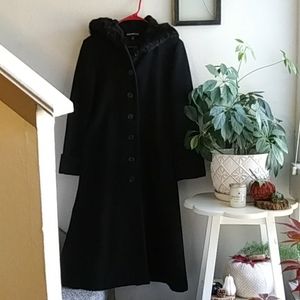 Black Wool Fur Collar Coat